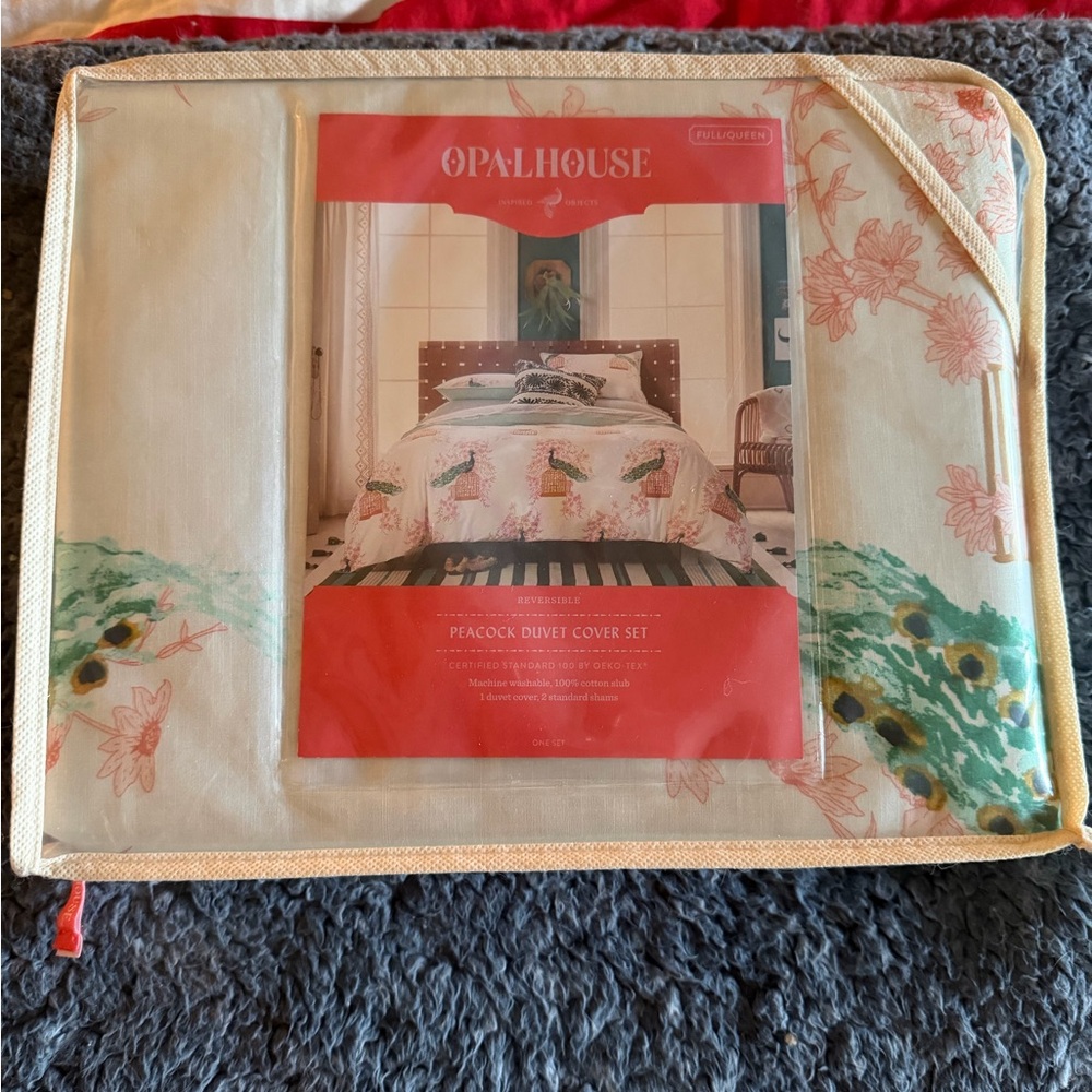 Opalhouse Peacock Floral Duvet Cover in Cream, Green and Peach